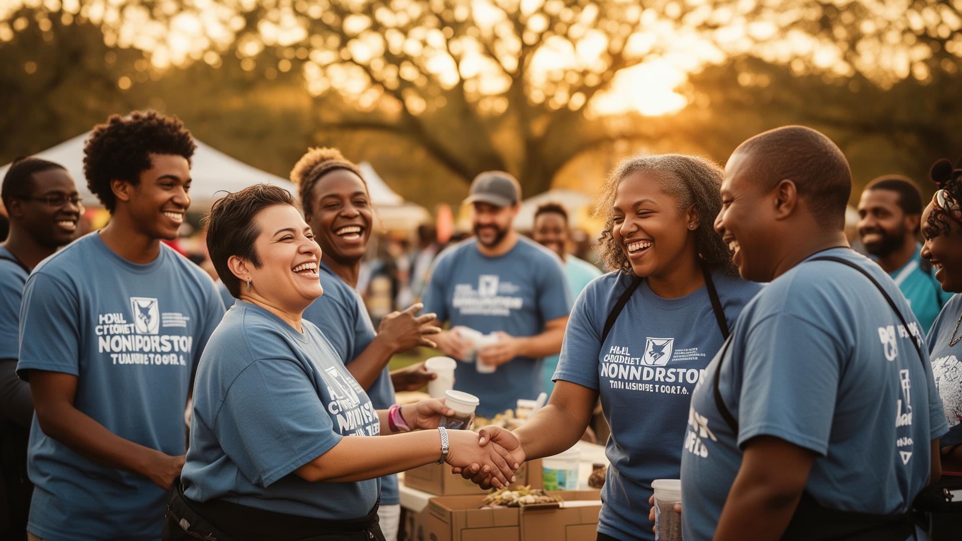 Nonprofit volunteers connecting at a community event